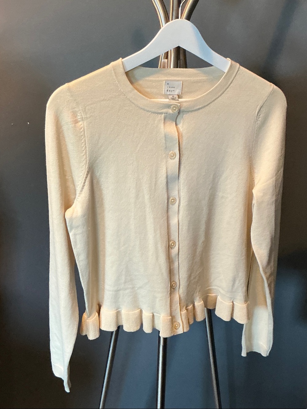 Cream Ruffle Hem Button Cardigan Sweater
